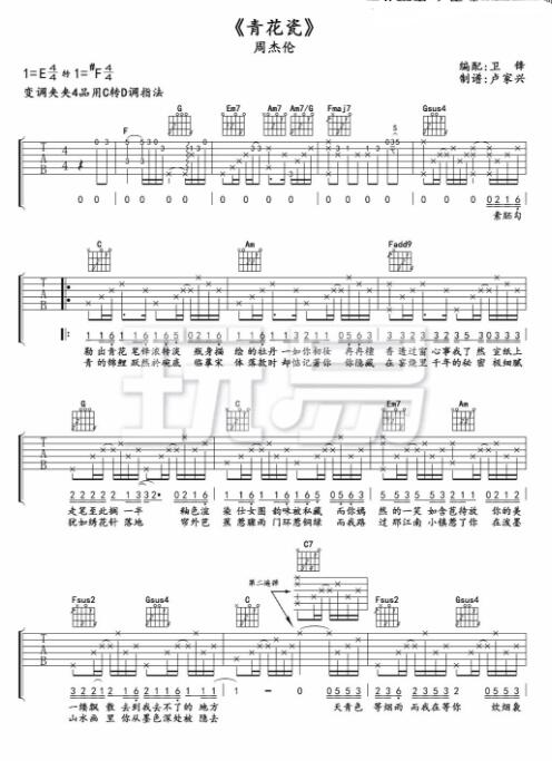 青花瓷吉他谱周杰伦c调简单完整版新手初学者入门弹唱的六线谱 易谱库